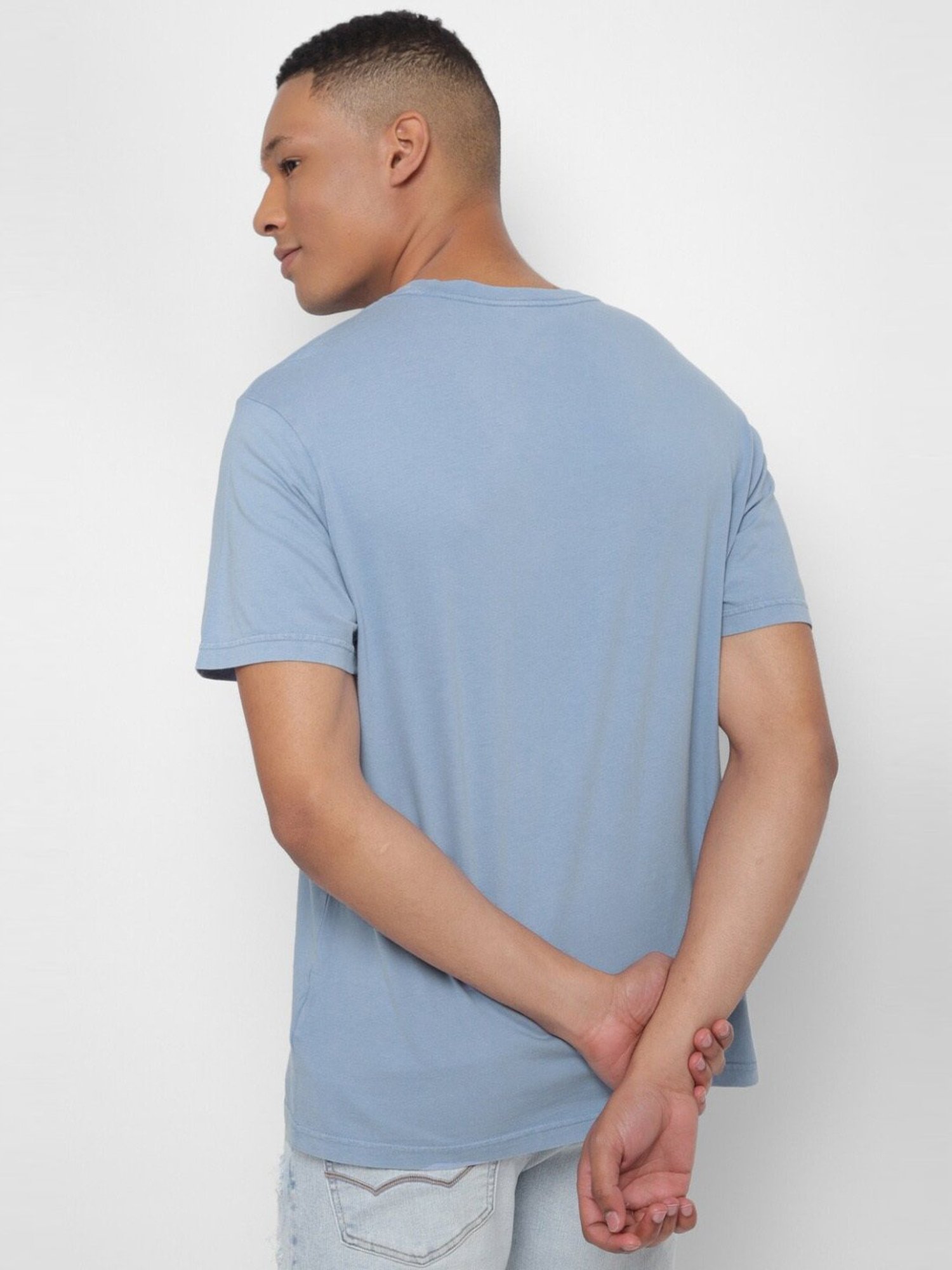 American Eagle Blue Cotton Regular Fit Printed T-Shirt