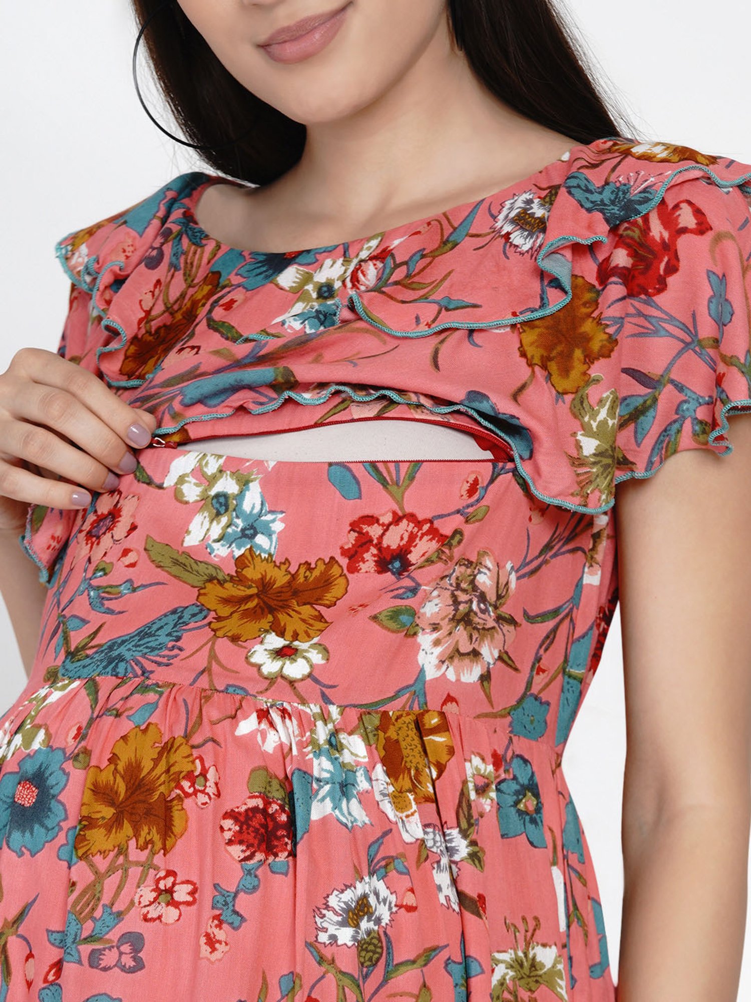 Mine4Nine Pink Floral Print Maternity Dress