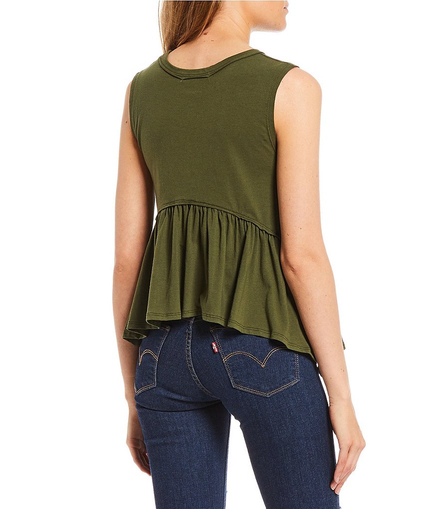 Good Luck Gem Sharkbite Ruffle Knit Babydoll Tank Top