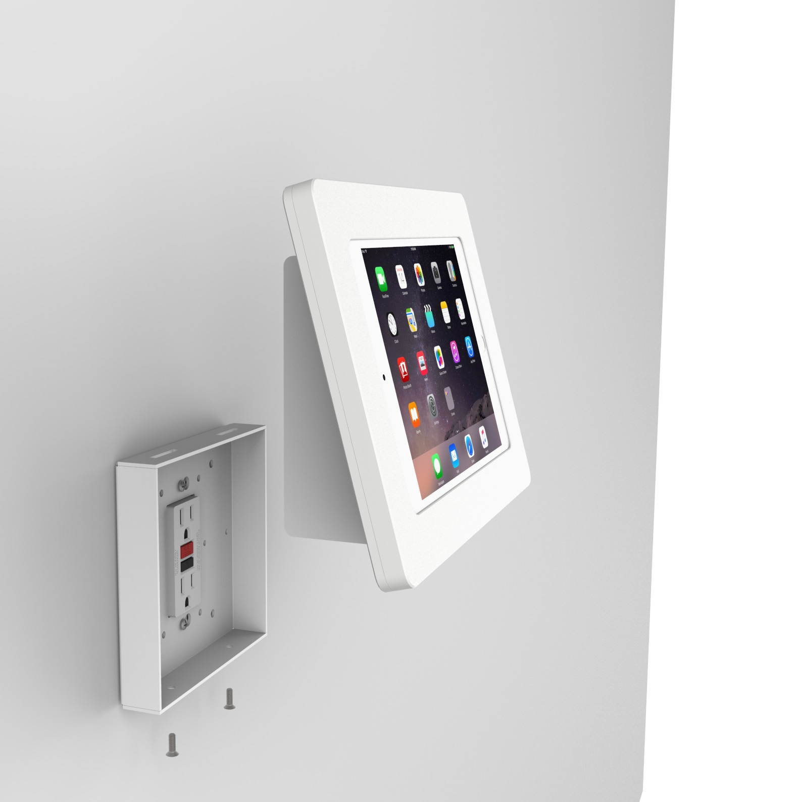 VidaMount White Enclosure and Fixed Tilted 15&deg; Wall Mount [Bundle] compatible with iPad Mini 4 & 5