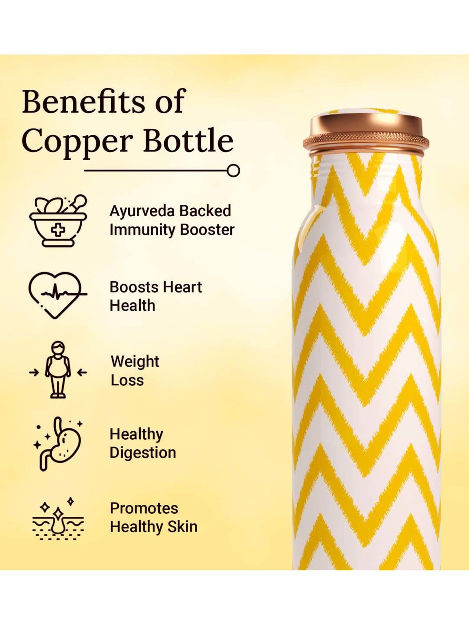 Everything Beautiful Yellow & White Copper Water Bottle - Standard (0.9 L)