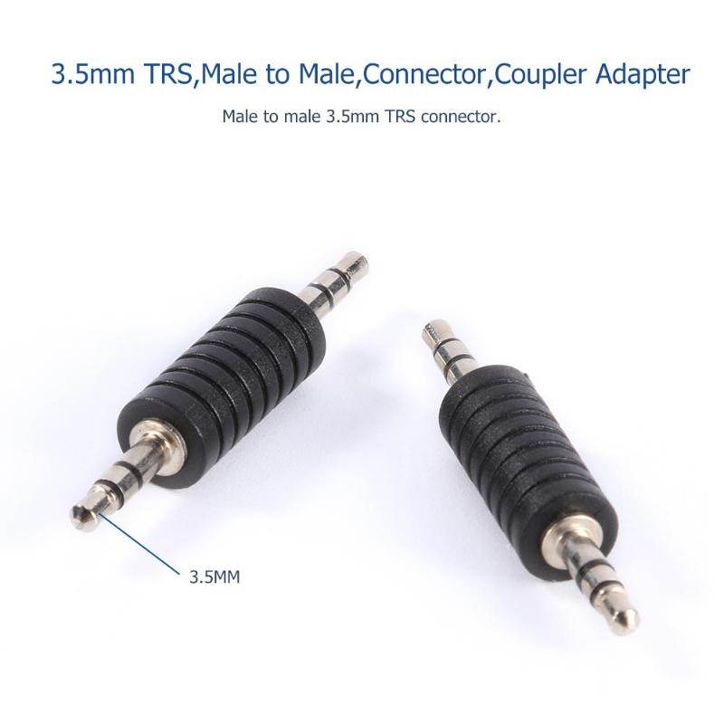2Pcs/Lot 3.5mm Stereo Male to Male Jack Audio Plug TRS Connector Coupler Adapter Joiner Converter