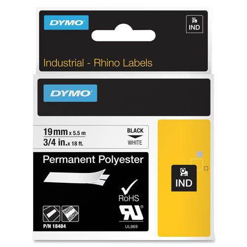 Dymo DYM18484 Rhino 5200 Hard Case Kit Label Tape, 3/4" x 18 ft, White/Black