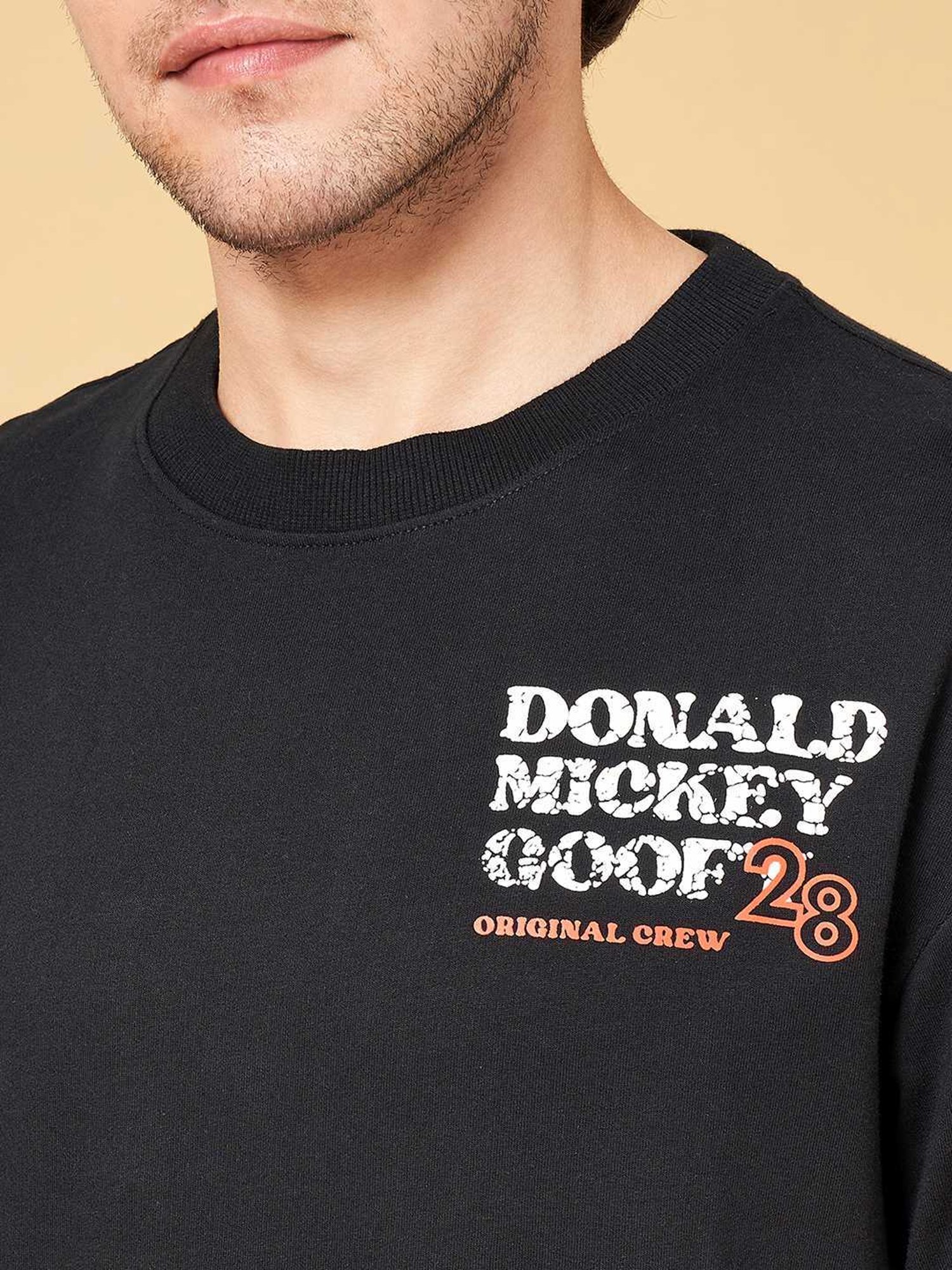 SF Jeans by Pantaloons Jet Black Cotton Relaxed Fit Printed T-Shirt