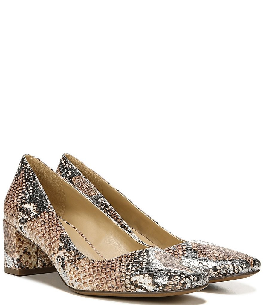 Naturalizer Karina Snake Print Leather Block Heel Pumps