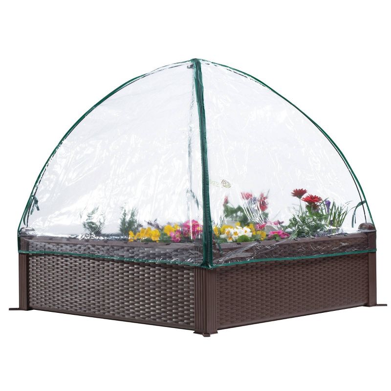 OGrow 39" Square Wicker Raised Garden Bed with Premium Canopy Cover