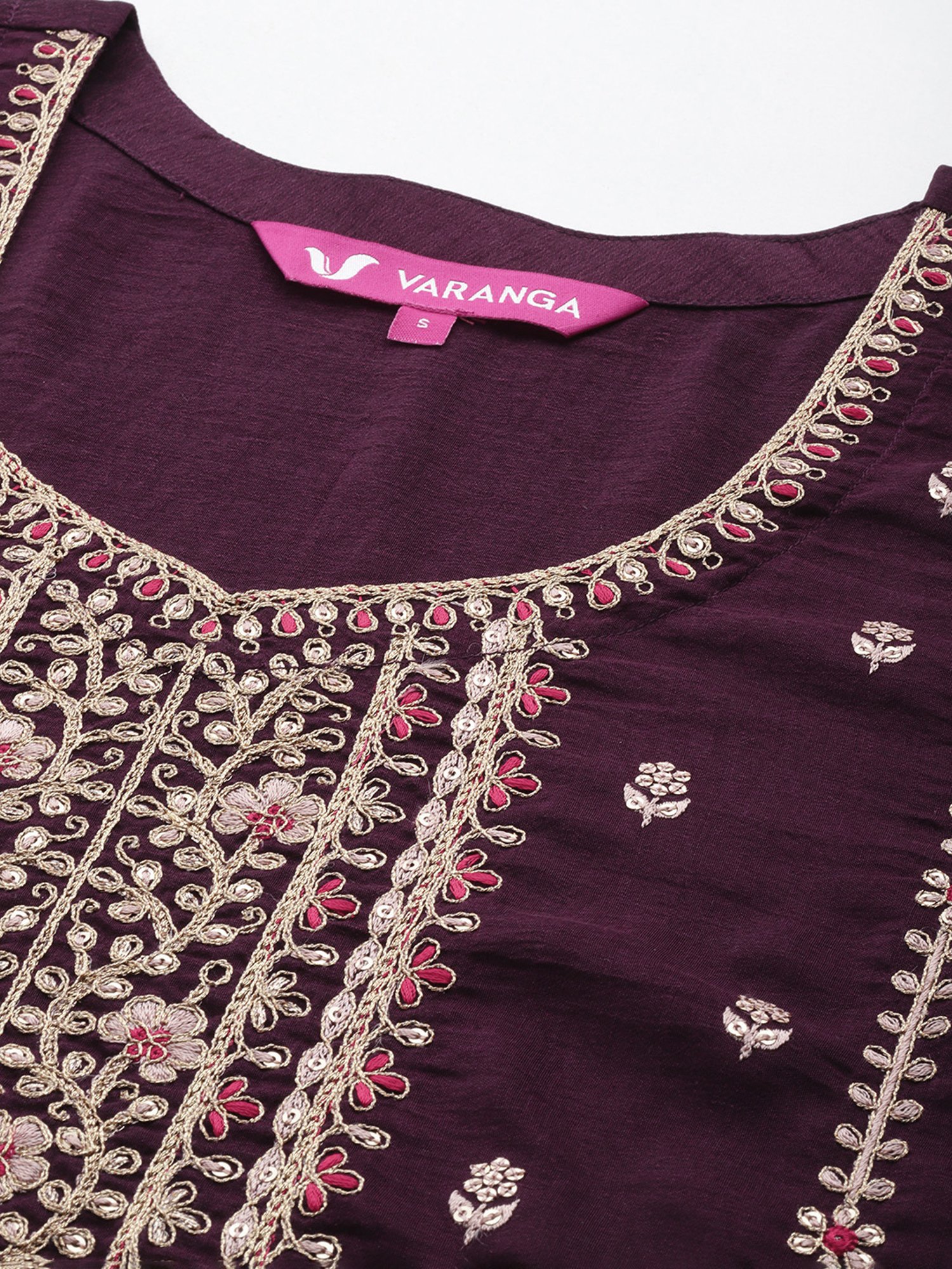 Varanga Burgundy Embroidered Kurta With Pant & Dupatta