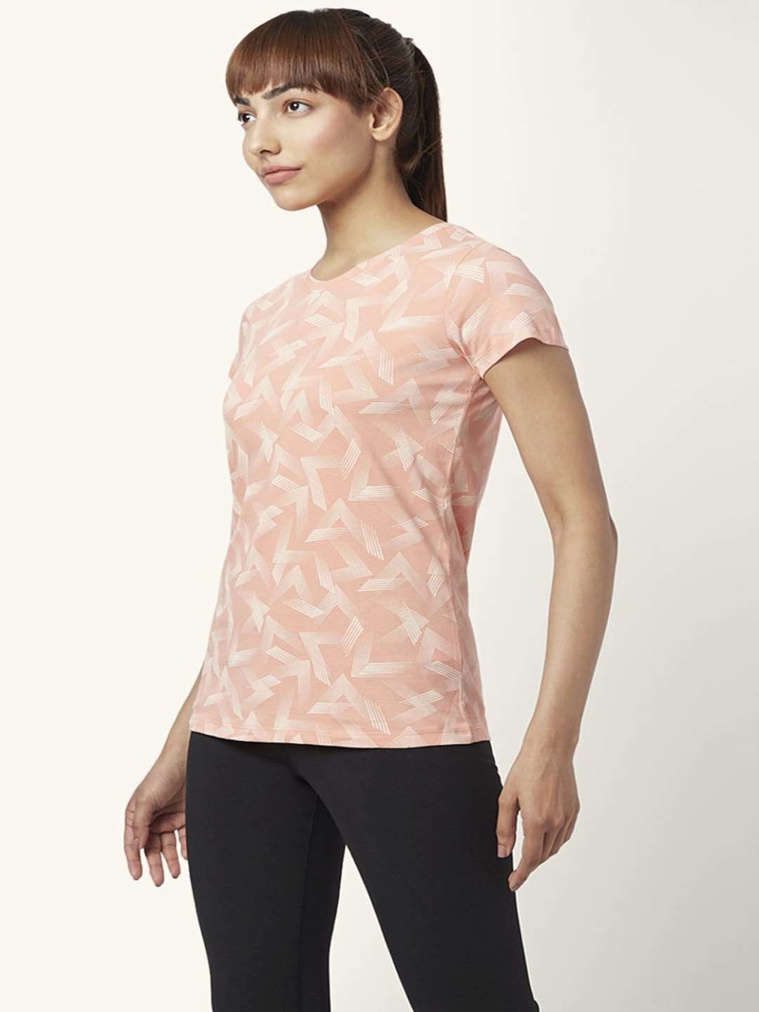Ajile by Pantaloons Pink Cotton Printed Sports T-Shirt