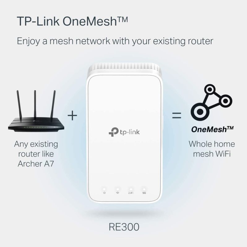 AC1200 WiFi Extender (RE300), Covers Up to 1500 Sq.ft and 25 Devices, Up to 1200Mbps, Supports OneMesh, Dual Band Internet Repeater, Range Booster