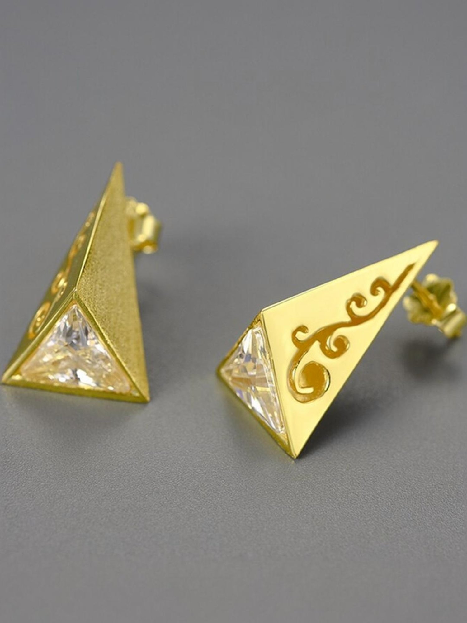Rihi by P.C. Chandra Jewellers 925 Silver Gold-Plated Triangle Stud Earrings for Women & Girls