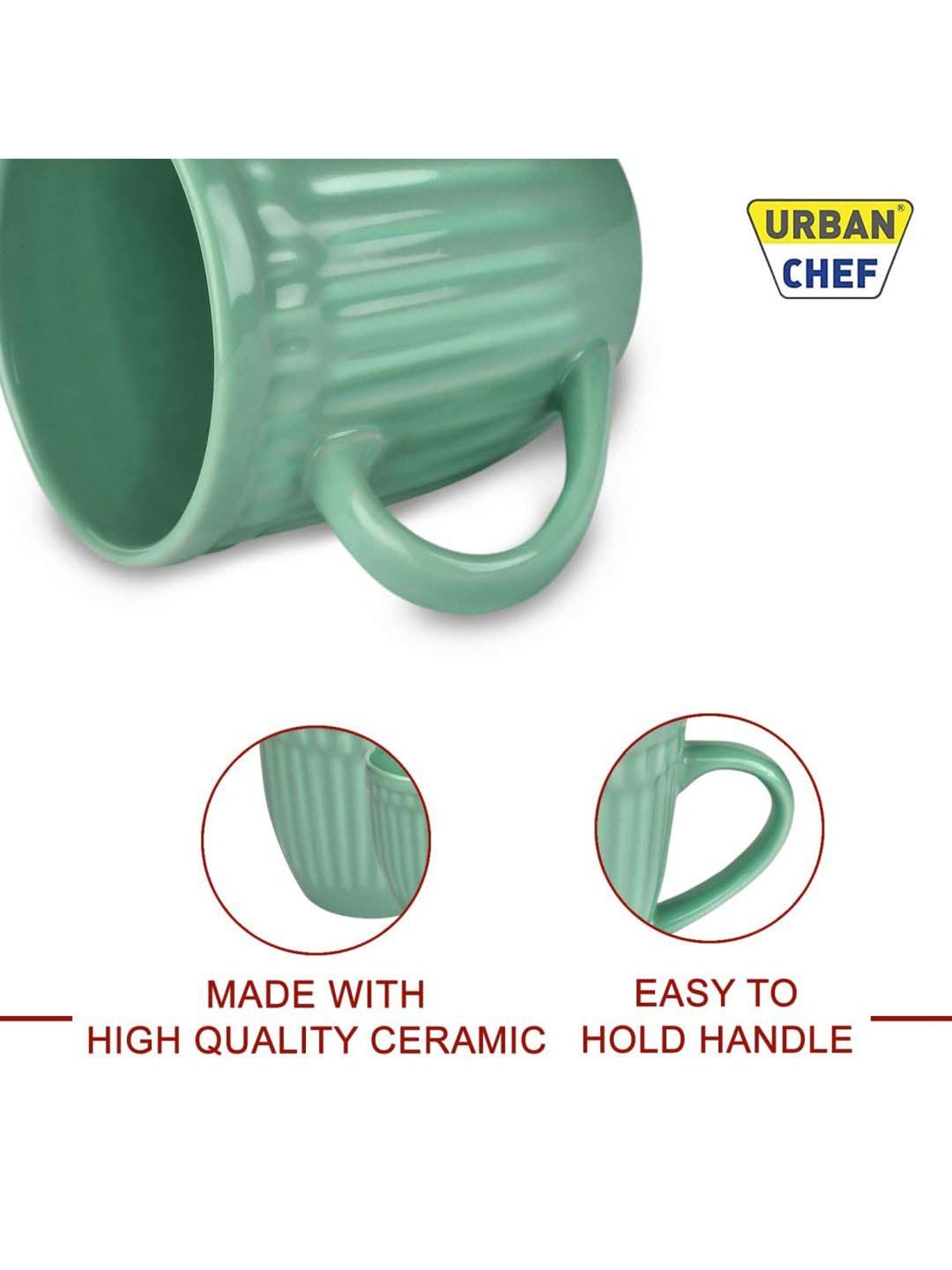 Urban Chef Brown & Green Ceramic Handcrafted Microwave Safe Tea Cup - Set of 4