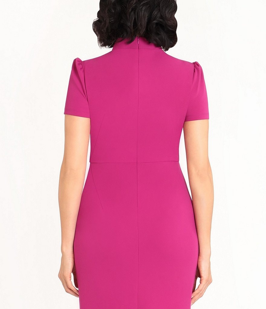Maggy London Petite Size Tie Neck Puff Sleeve Stretch Crepe Sheath Dress