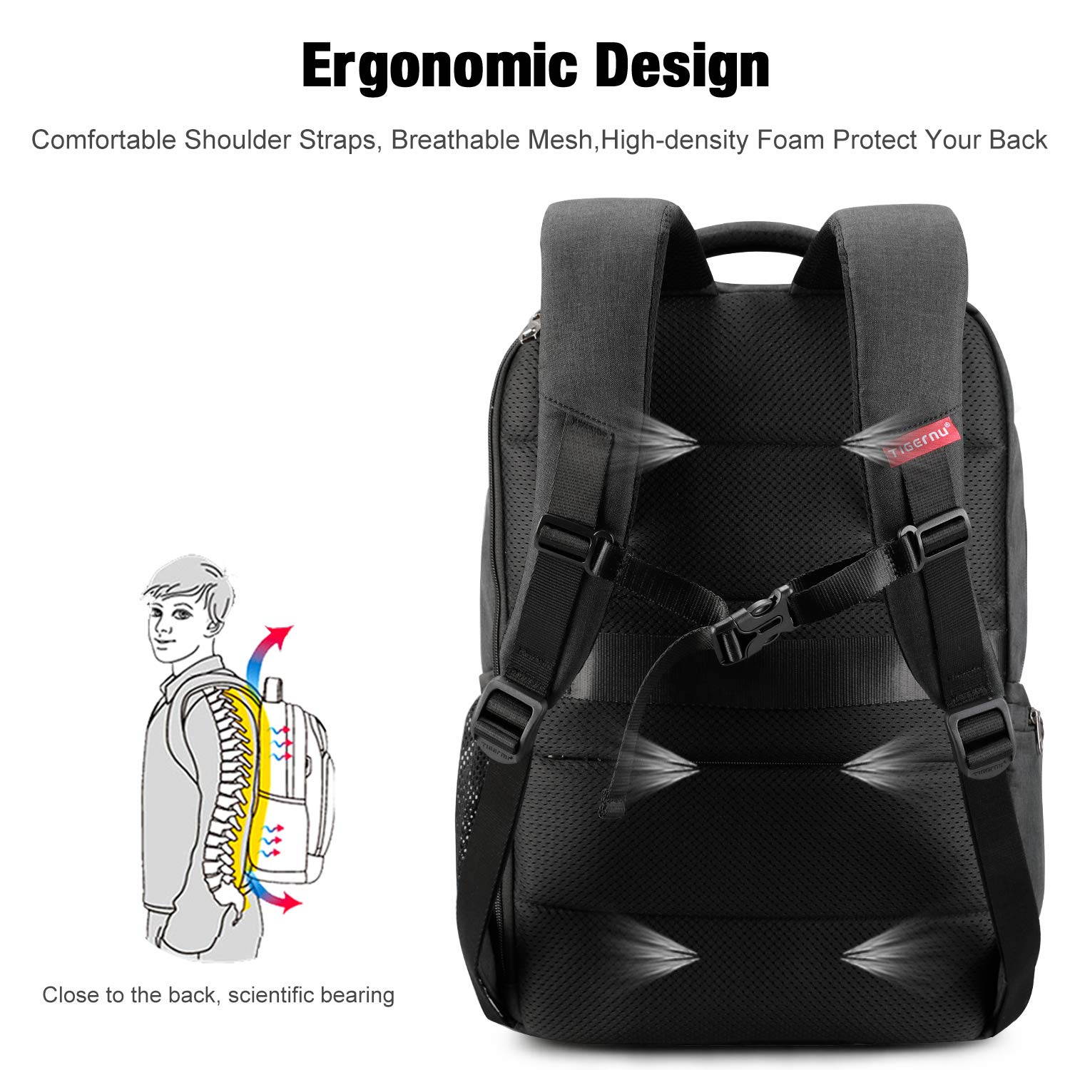 Tigernu Laptop Backpack,Business Travel Anti Theft Slim Durable Laptops Backpack with USB Charging Port,Water Resistant College School Computer Bag for  15.6 Inch Laptop and Notebook - Black