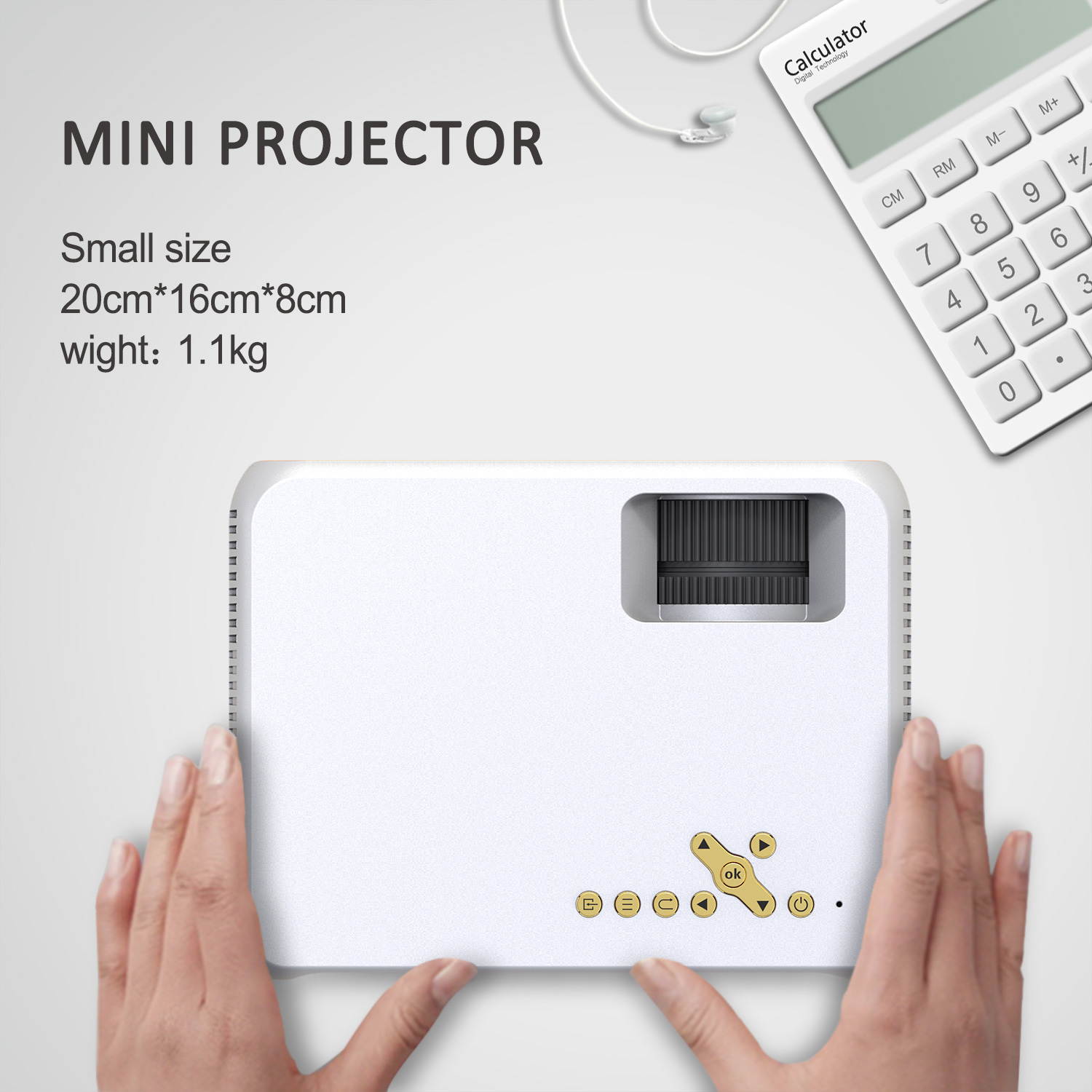 Projector  800*480 Zoom Function 100" Home Theater Projector, 100lumens,10000:1 Contrast Ratio Compatible w/ TV Stick, HDMI, Laptop, PPT Presentation