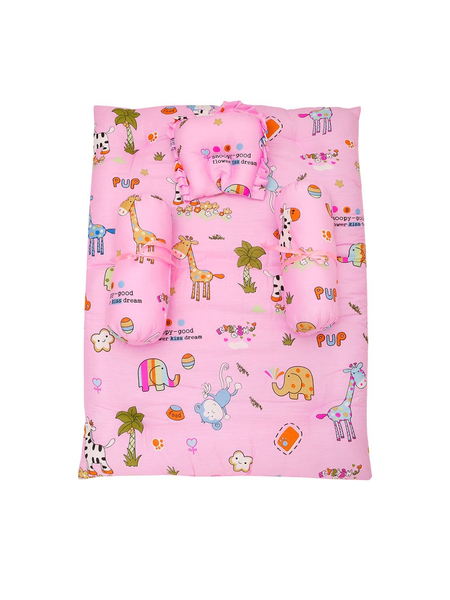 Baby Moo Savanna Ooh Na Na Pink Mattress Set with Neck Pillow and Bolsters