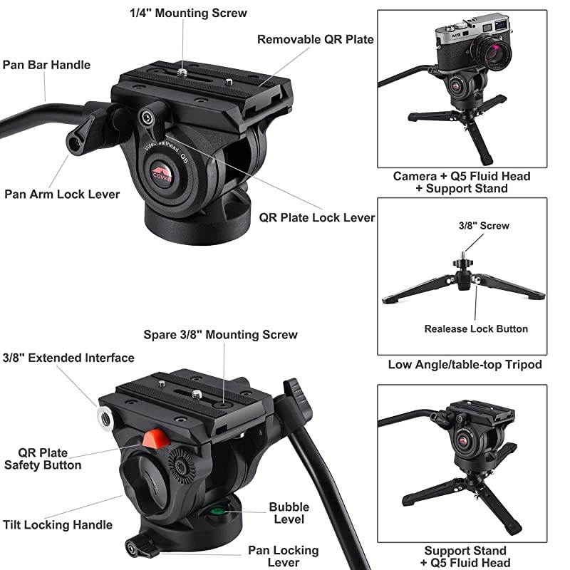 Monopod,  KX3232 73.2 inch Professional Monopod Tripod Lightweight Aluminum Telescopic Camera Monopod with Pan Tilt Fluid Head and Tripod Base for DSLR Video Cameras