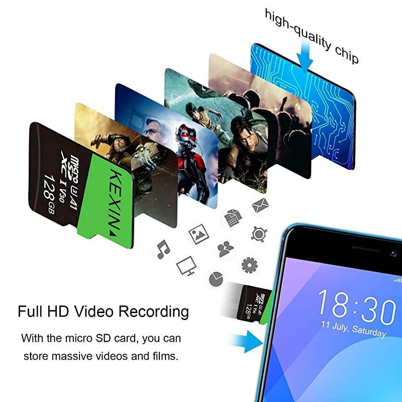128GB Micro SD Card Class 10 Ultra MicroSDXC UHSI Memory Card C10 U3 V30 A1 1 Pack Micro SD Card