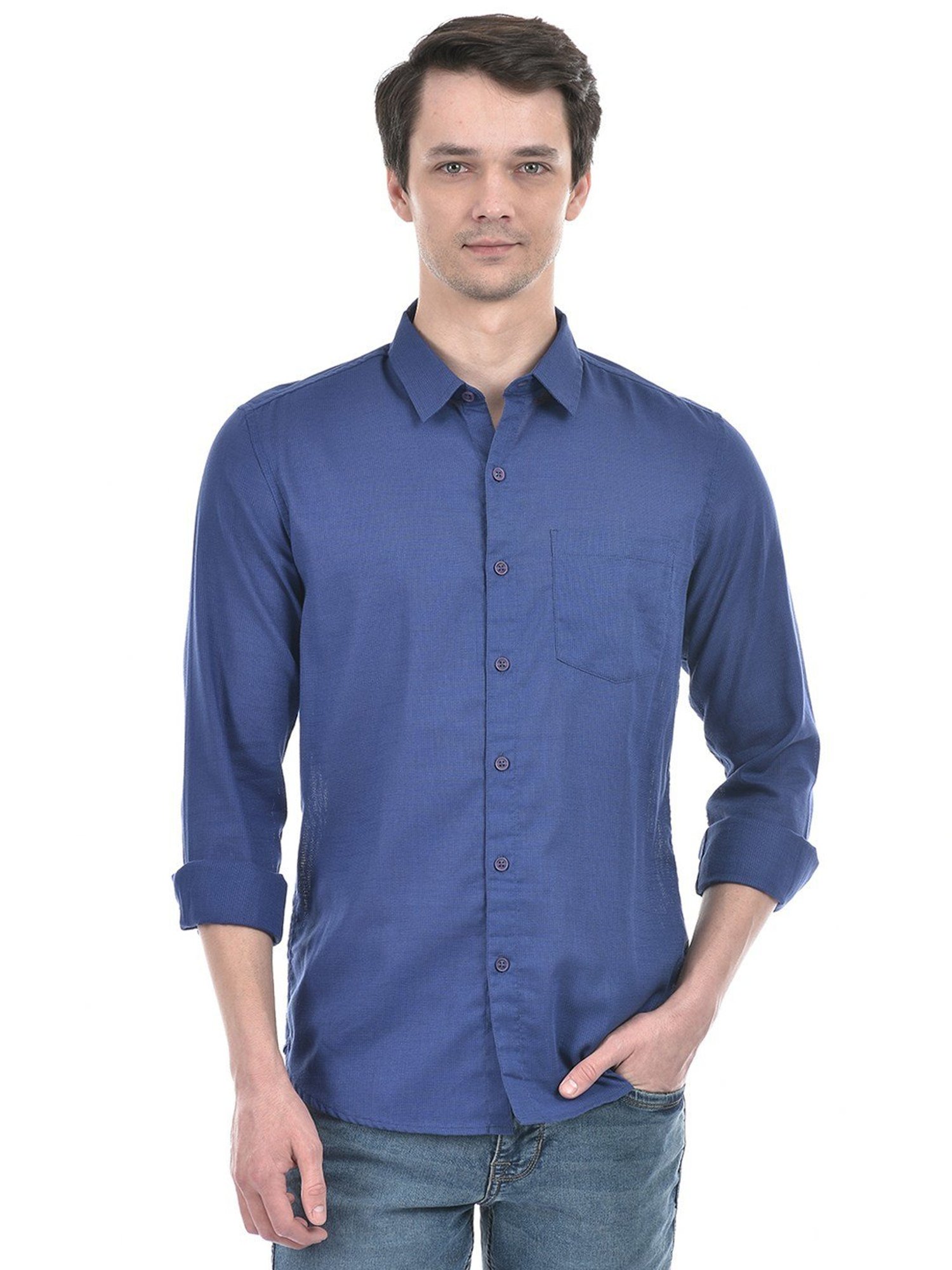 Numero Uno Blue Cotton Slim Fit Shirt