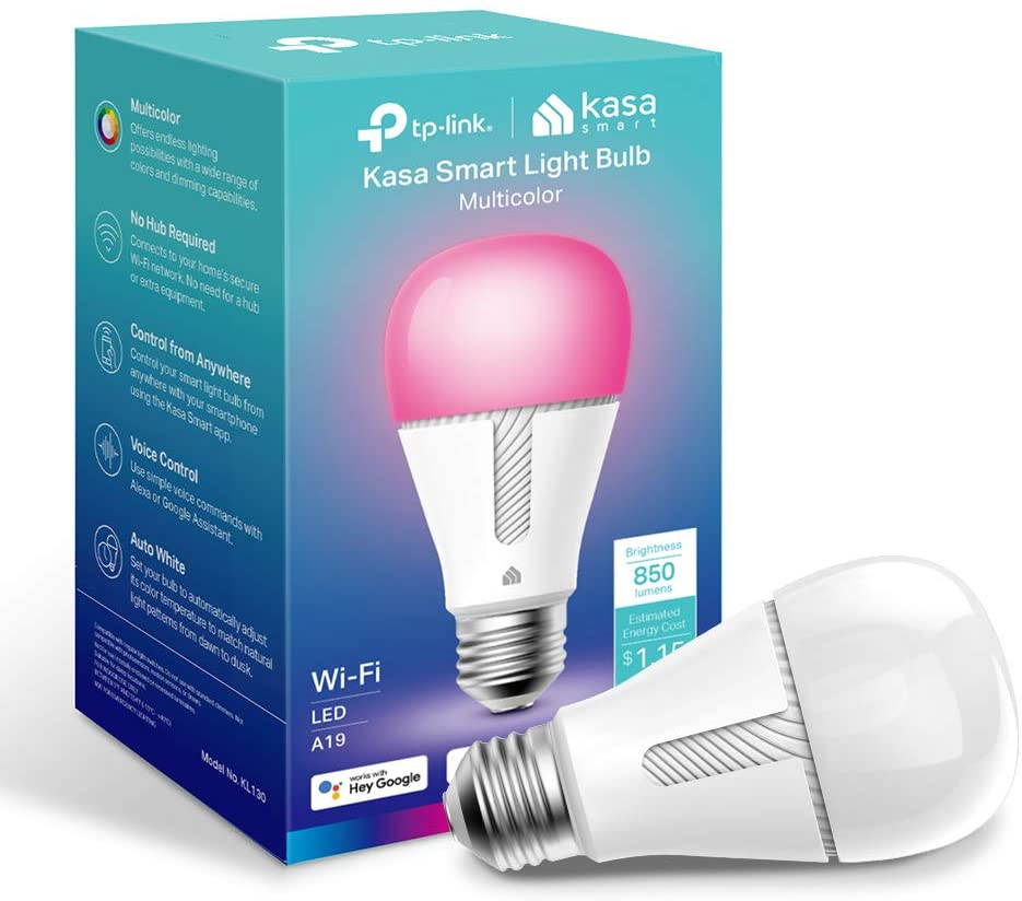 Bulb, Full Color Changing Dimmable WiFi LED Light Bulb Compatible with Alexa and Google Home, A19, 9.5W 850 Lumens,2.4Ghz only, No Hub Required 1-Pack(KL130)