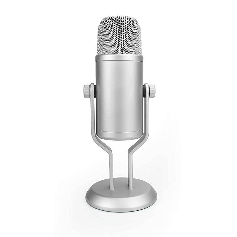 Basics Professional USB Condenser Microphone with Volume Control and OLED Screen, Silver
