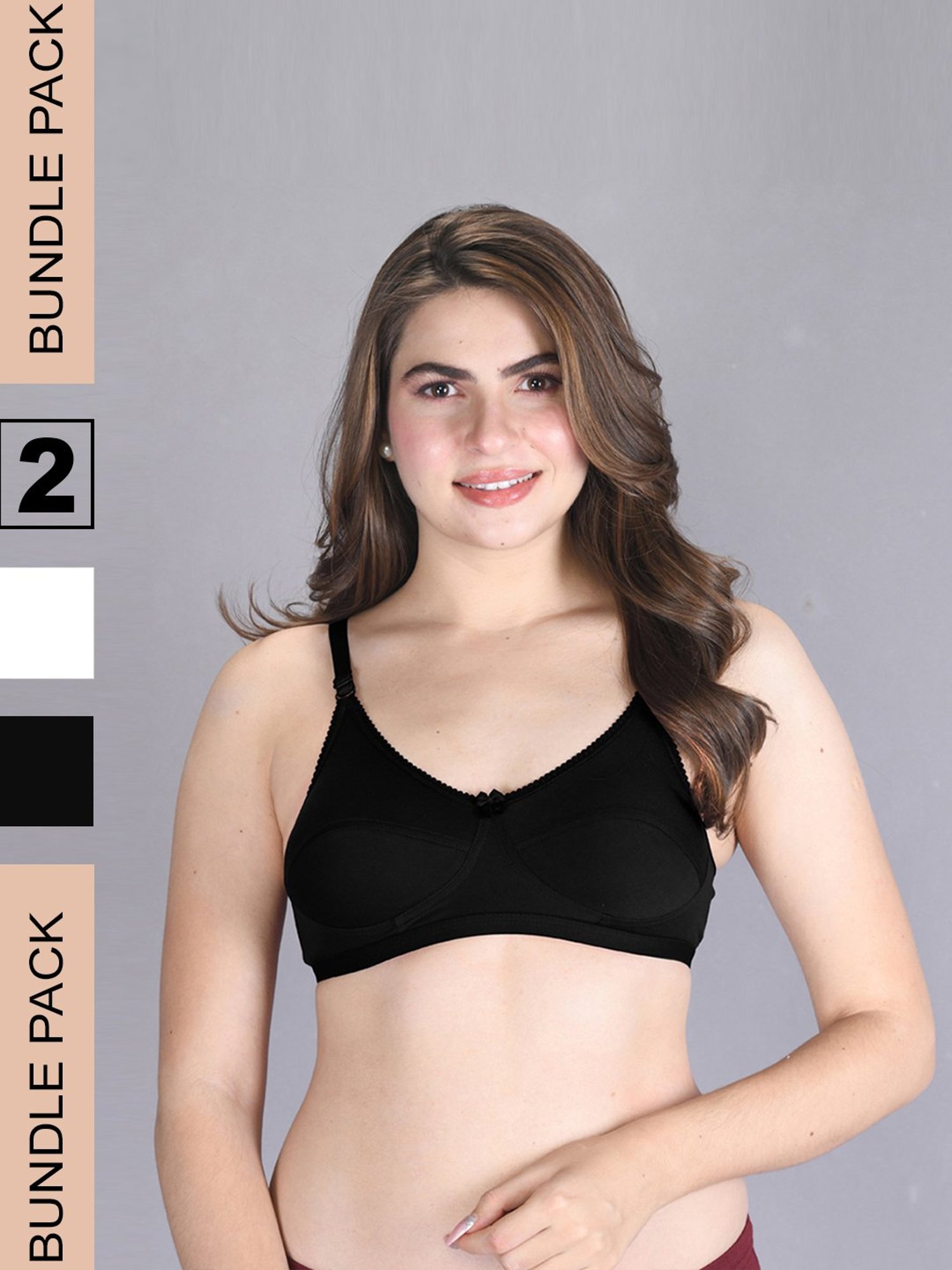 Lux Venus Black & White Full Coverage Non-Wired Bra With Adjustable Strap - Pack of 2