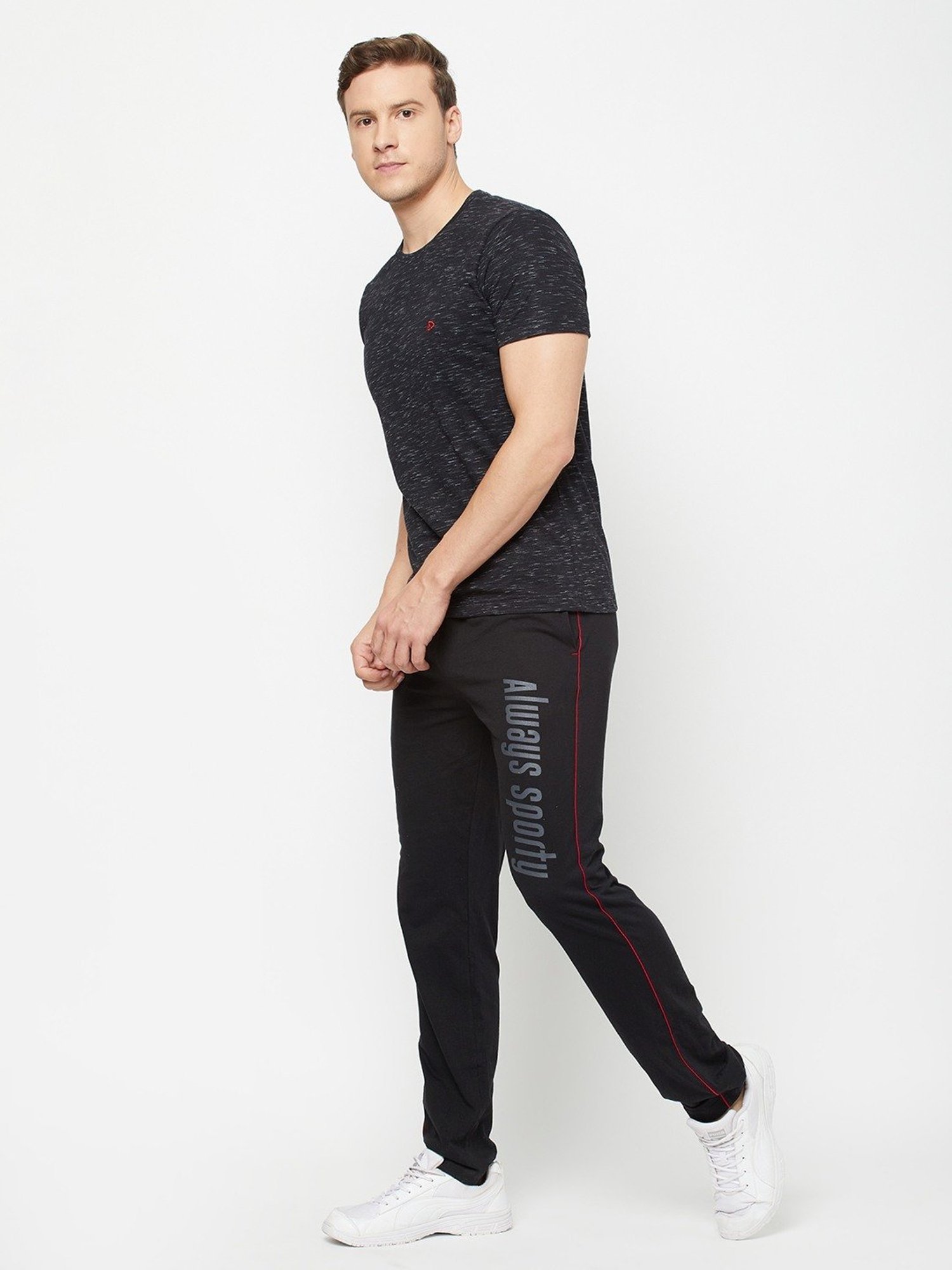 Sporto Flaky Black Regular Fit T-Shirt