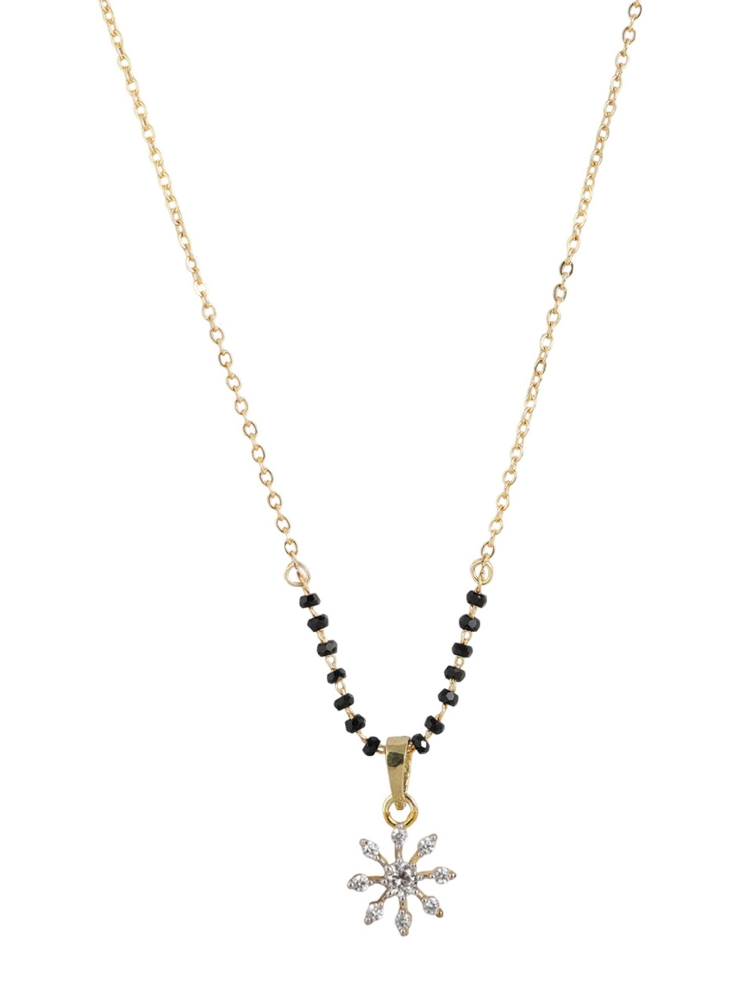 Abdesigns Gold-Plated American Diamond & Black Beaded Mangalsutra