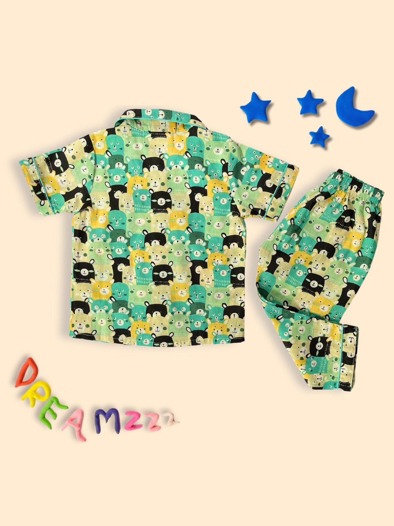 Tippy Top Boys Green Printed Shirt with Pants