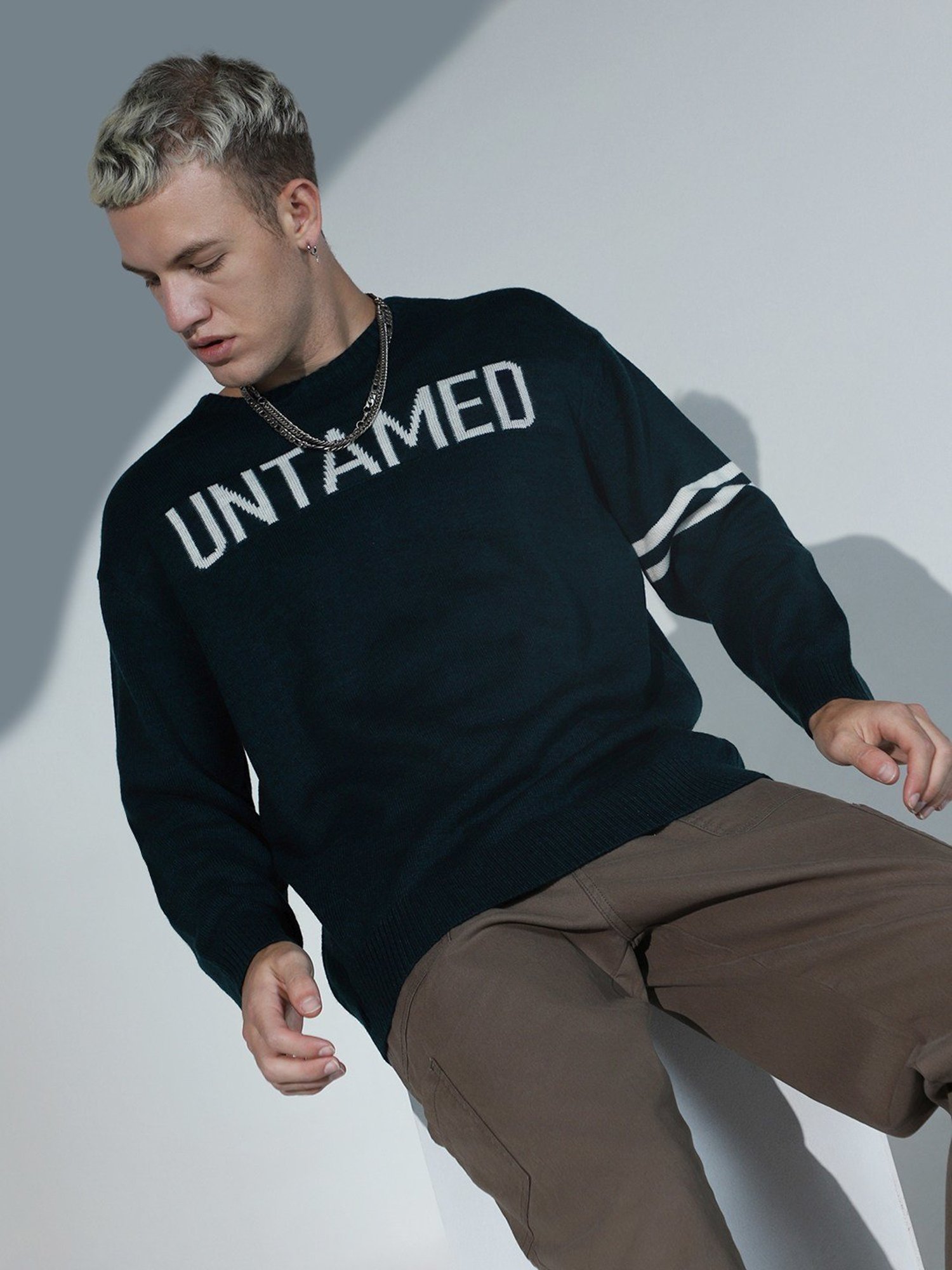 Hubberholme Green Regular Fit Self Pattern Sweater