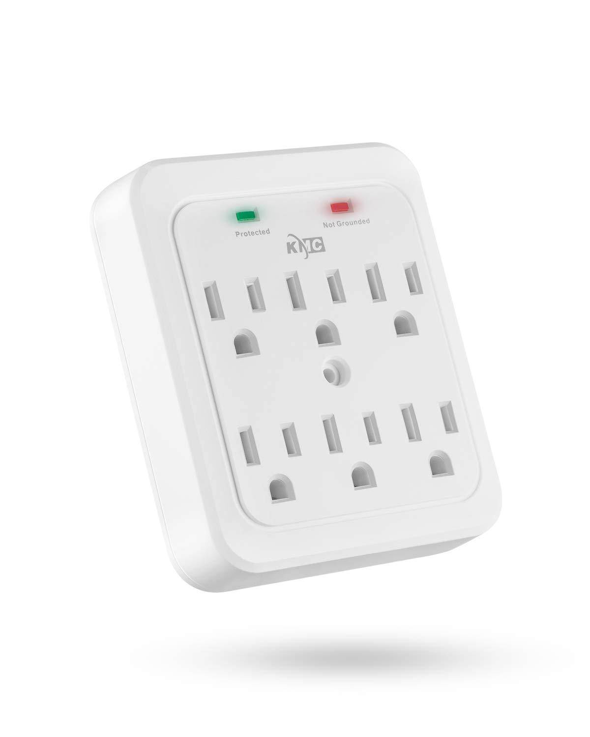 KMC Wall Surge Protector, 980 Joule, 6-Outle Wall Plug Adapter Power Strip, White