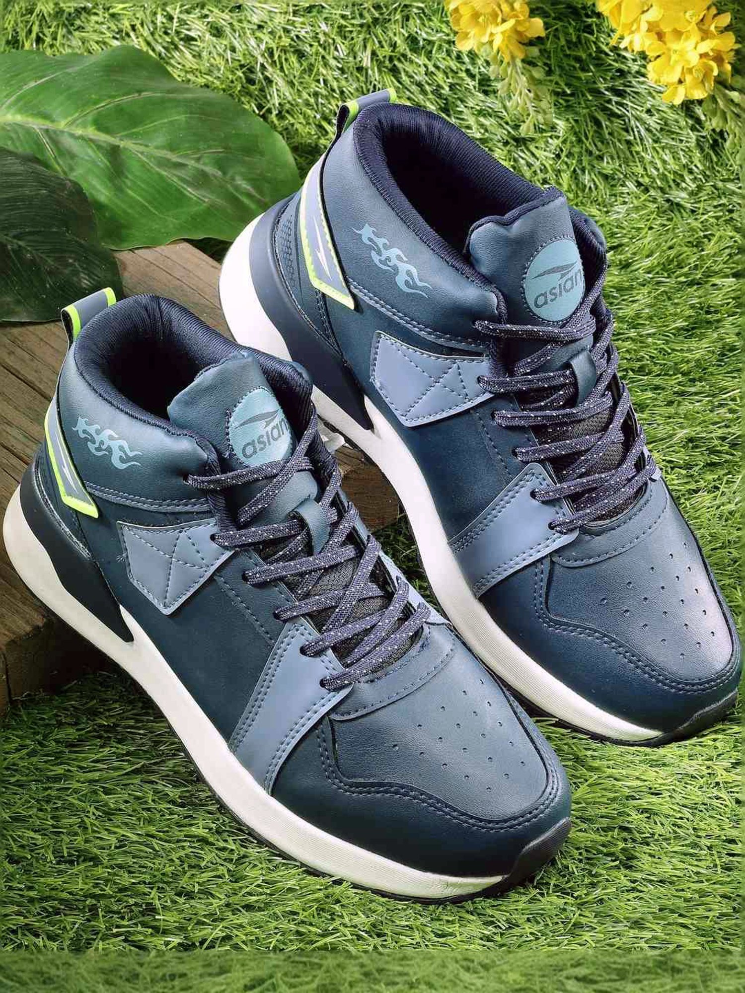 Asian Men's Navy Ankle High Sneakers
