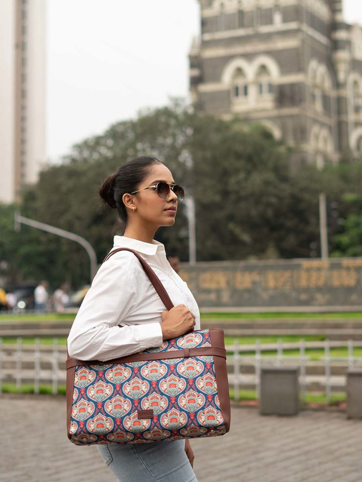 ZOUK Blue Printed Large Laptop Tote Handbag