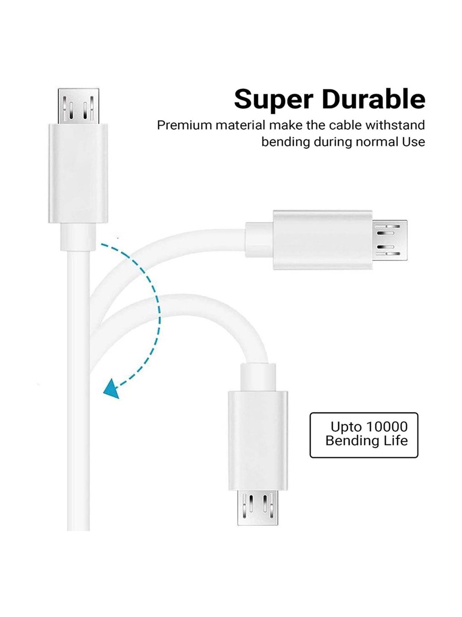 Quantum 1M Micro USB Cable with Copper Braiding (White)