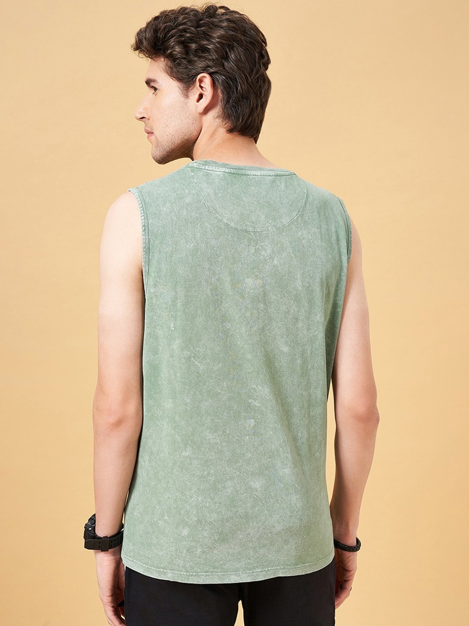 SF Jeans by Pantaloons Frosty Green Cotton Regular Fit Printed Vest