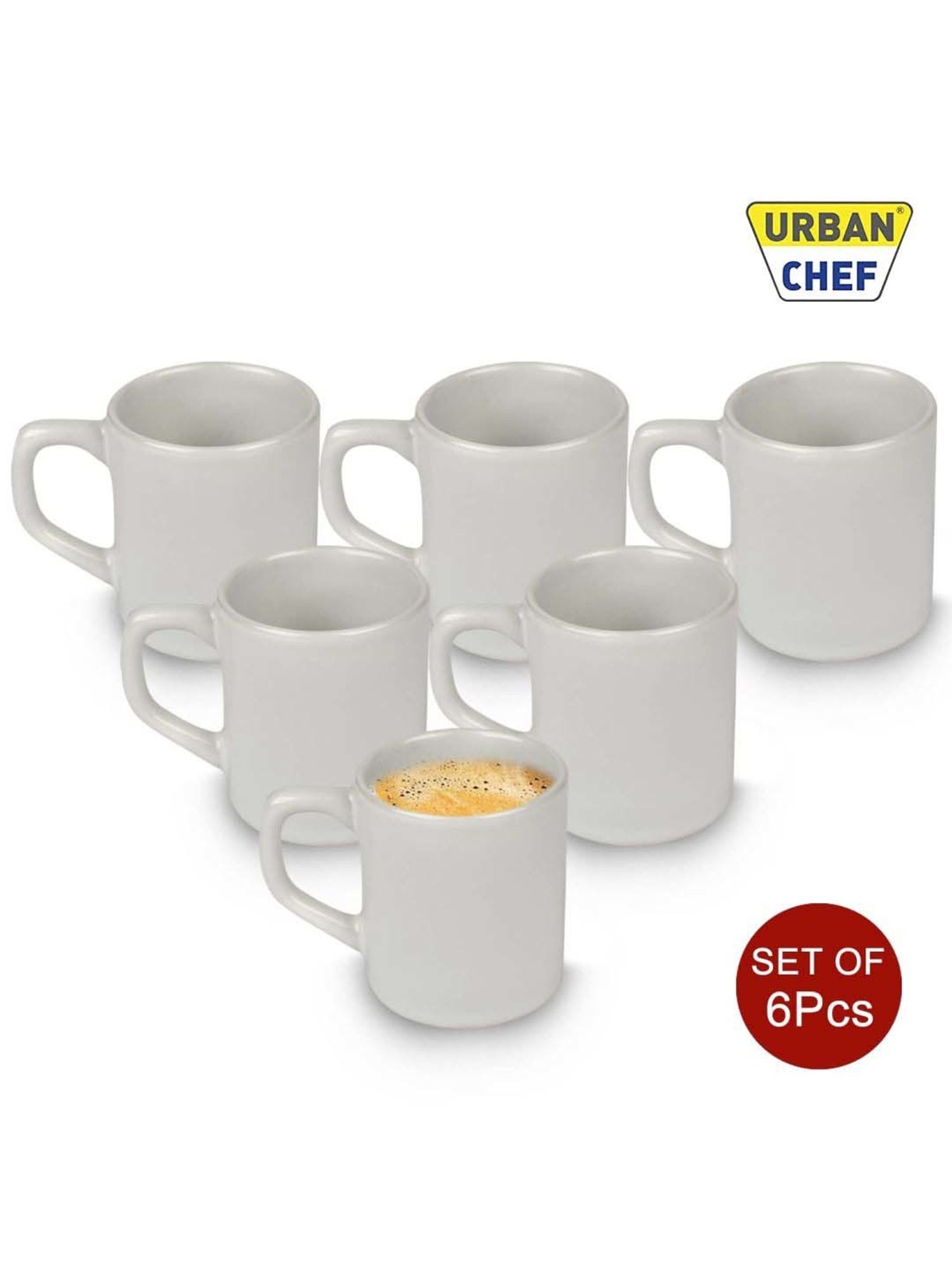 Urban Chef White Ceramic Droite Handcrafted Microwave Safe Cup - Set of 6