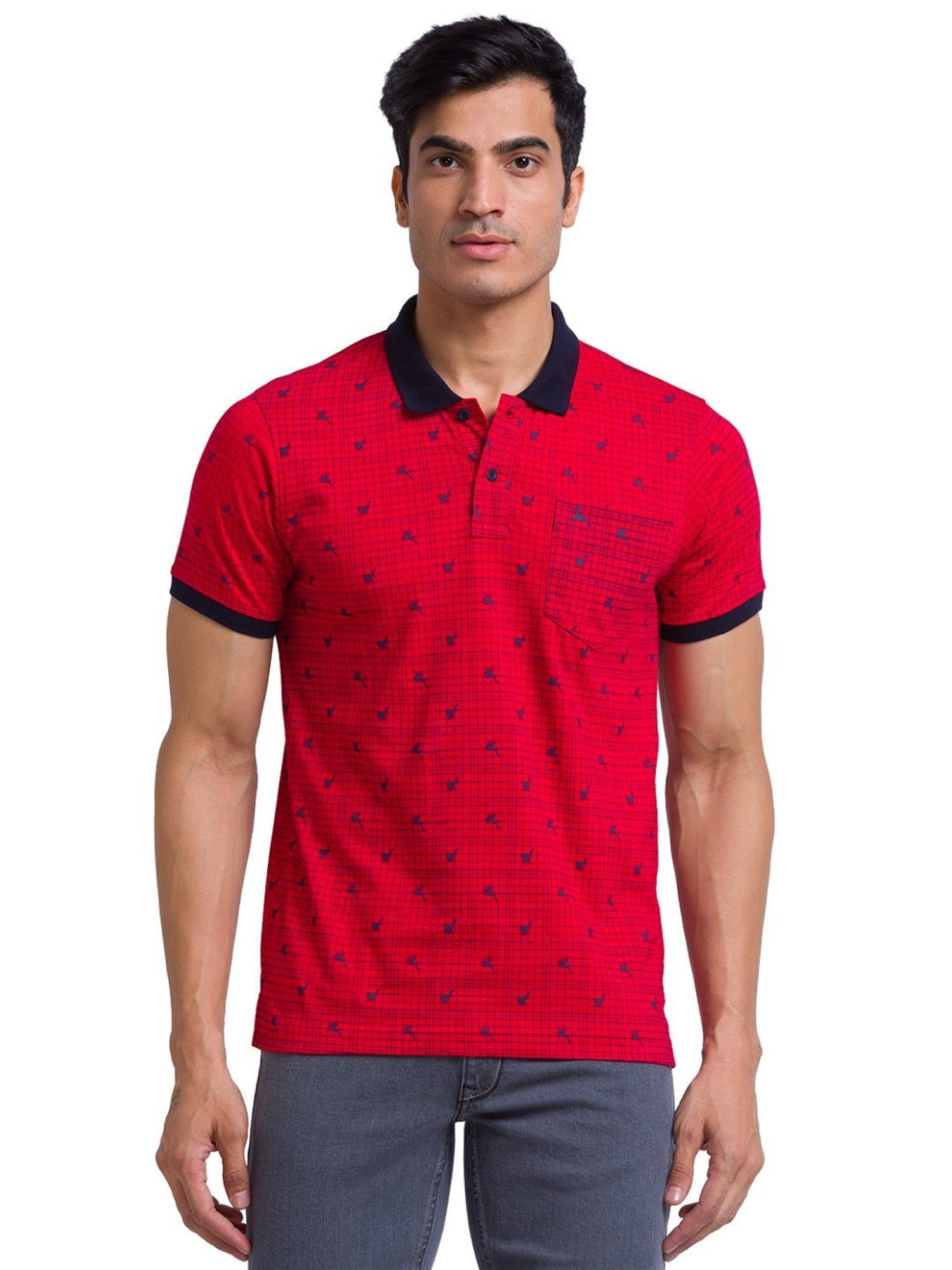 Parx Red Pure Cotton Regular Fit Printed Polo T-Shirt