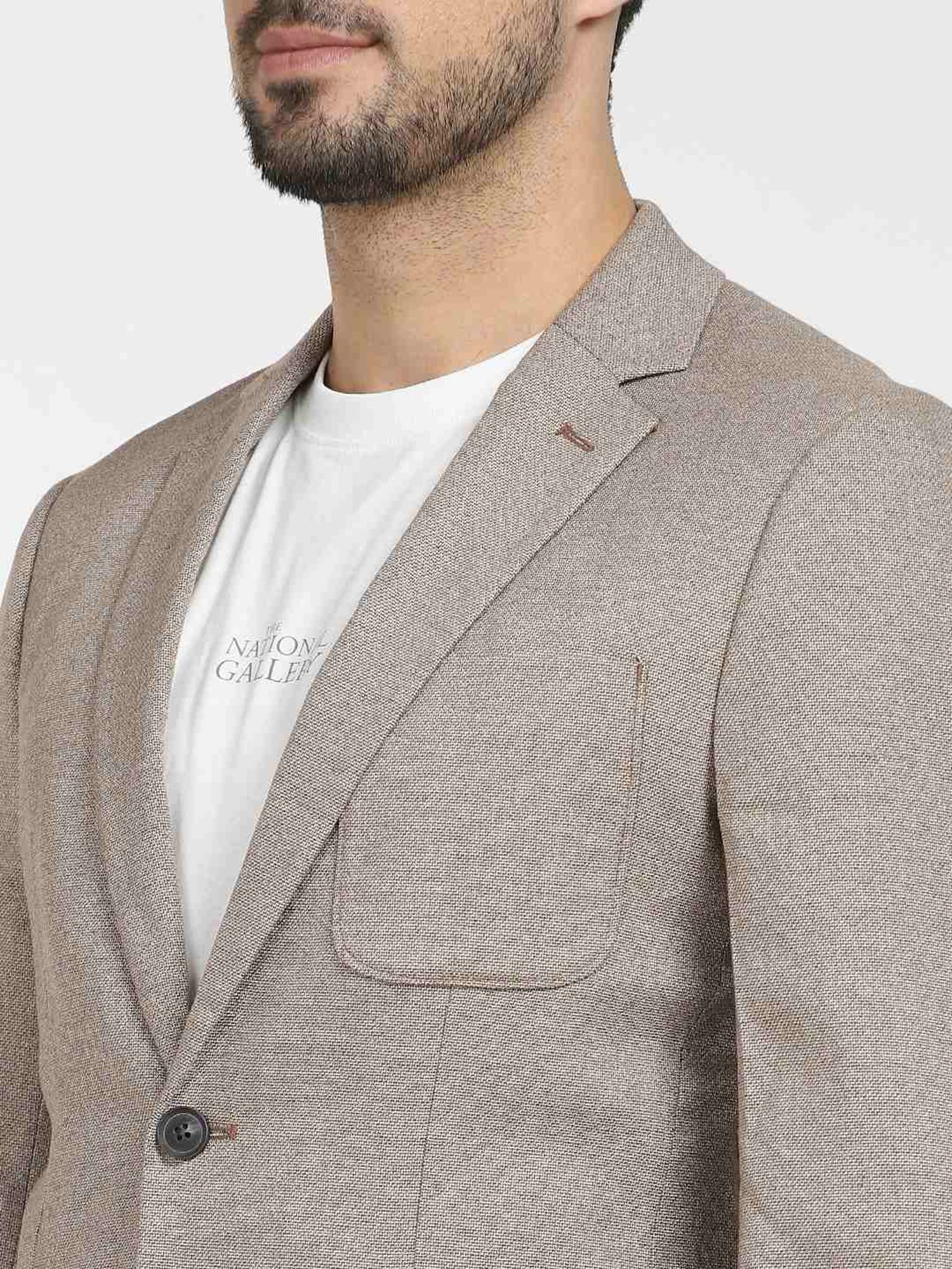 SELECTED HOMME Brown Slim Fit Self Pattern Blazer