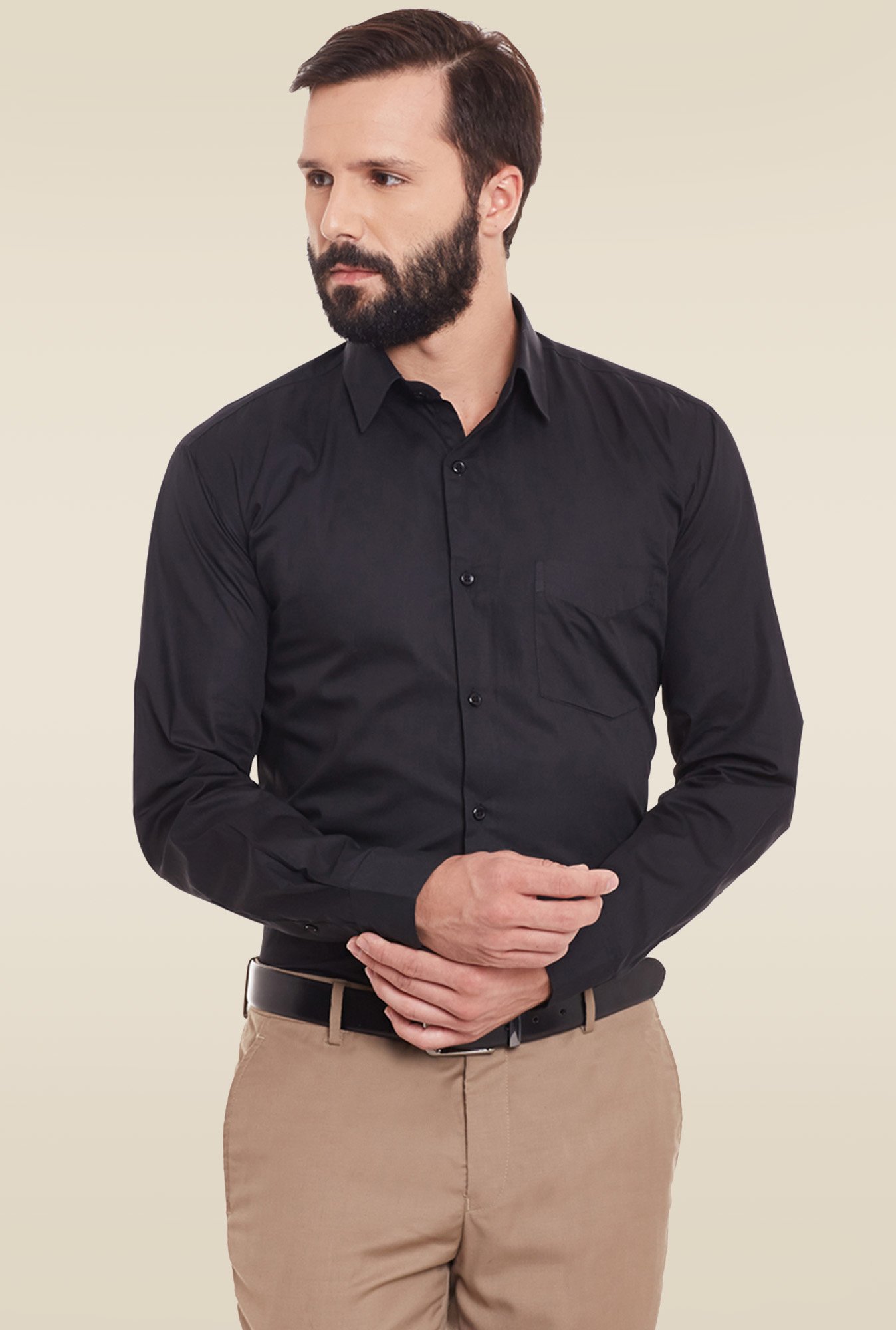 Hancock Black Cotton Full Sleeves Formal Shirt