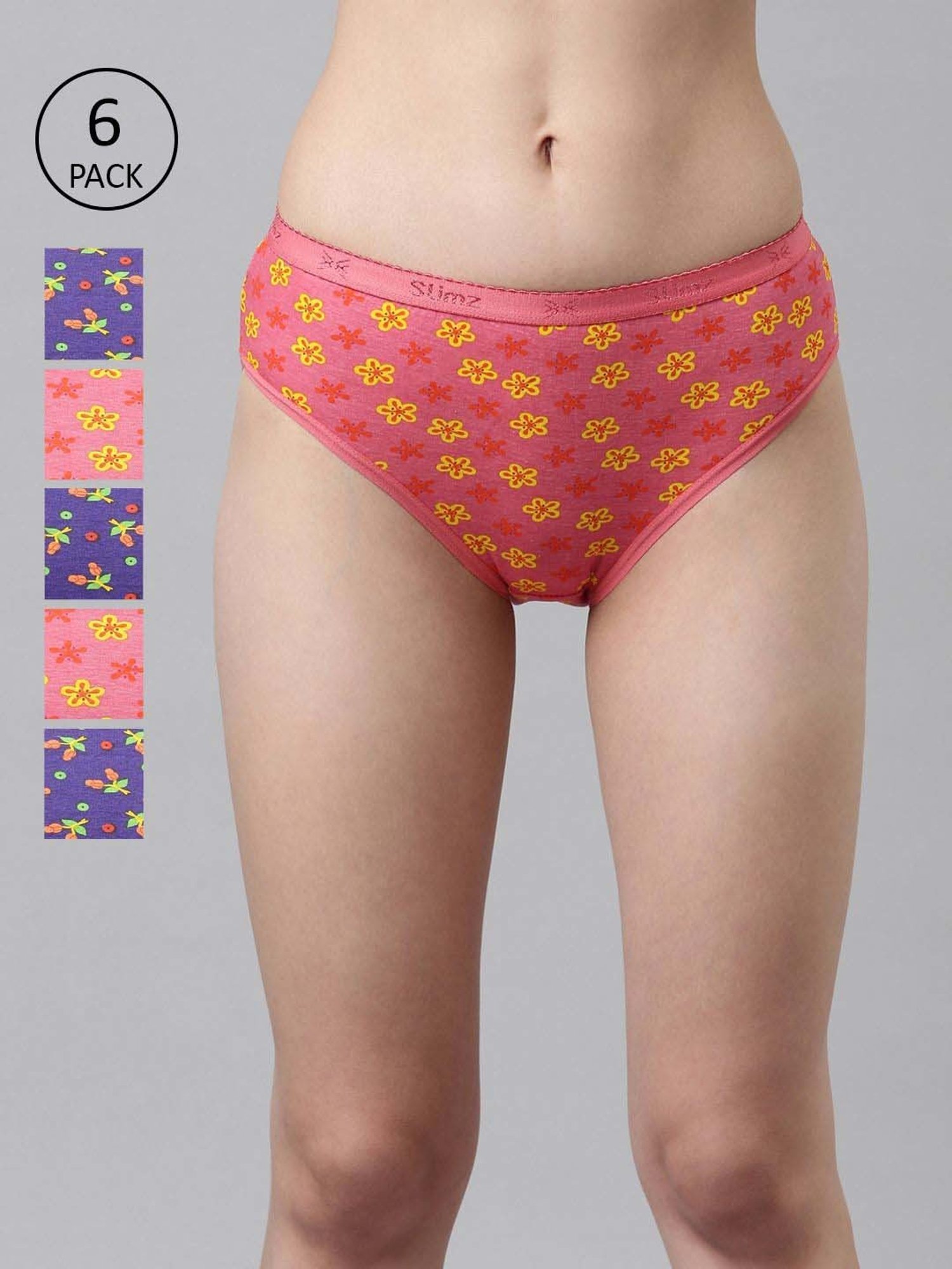 Dixcy Slimz Blue & Pink Printed Hipster Panty - Pack Of 6