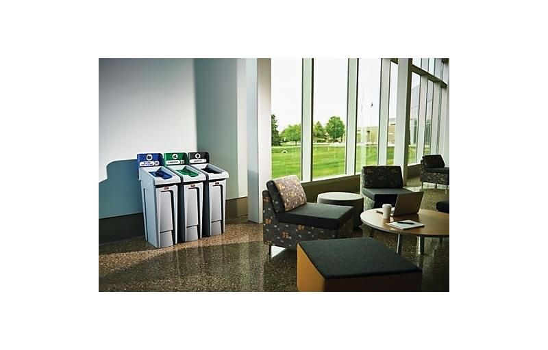 Safco At-Your-Disposal Recycling Center Polyethylene Three 28gal Bins Black 9798BL