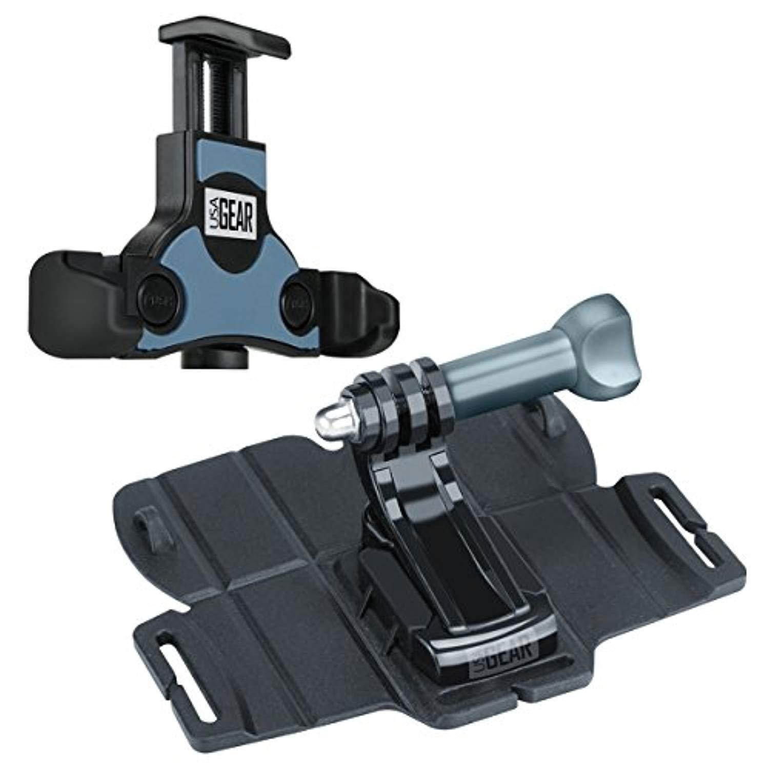usa gear action camera accessories bundle set with adhesive mount and smartphone tripod/action cam mount adapter - works with p
