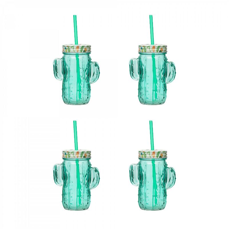 Amici Home Cactus Mason Drinking Jar, 16oz, Set of 4