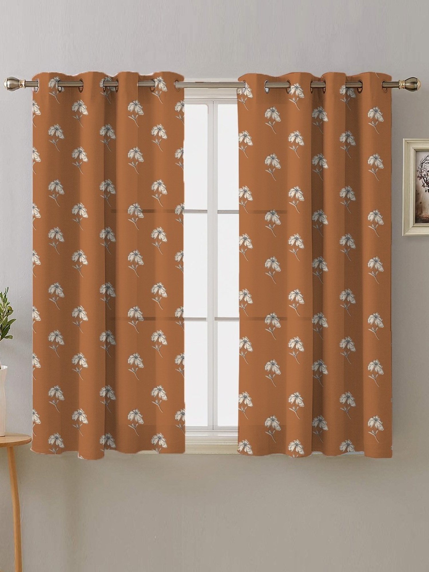 SPACES DRAPE STORY Boho Floral Tan Polyester 5 ft Window Curtains - Set of 2