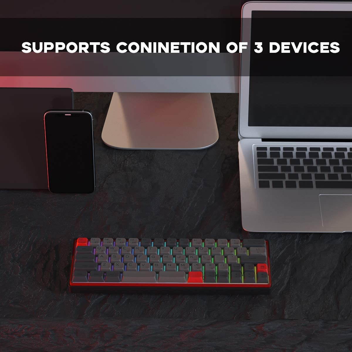 KEMOVE 64-66 Dolch Bluetooth 5.1 Hot-swappable Convertible 60% RGB Mechanical Gaming Keyboard - Wireless/Wired Mode, 100% PBT Keycaps, Full Keys Programmable for Win/Mac (Gateron Optical Blue Switch)