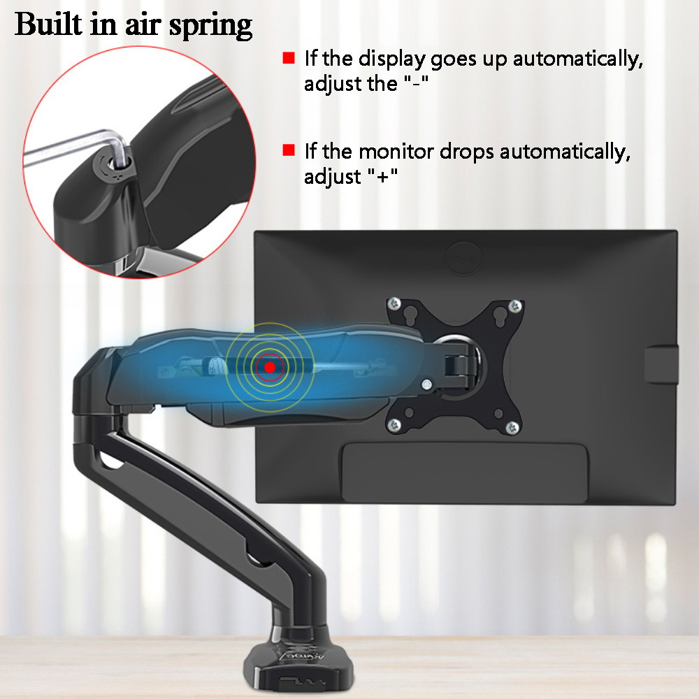 VICABO Single Monitor Arm Full Motion LCD Display Adjustable Gas Spring Desk Mount Stand for Computer Screens 17" to 30", Holds 4.4 to 19.8 lbs, VESA Bracket with Clamp or Grommet Mounting Base