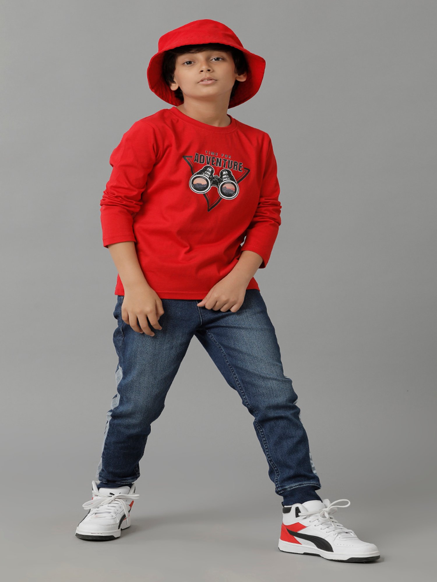 Under Fourteen Only Kids Red Printed Full Sleeves T-Shirt