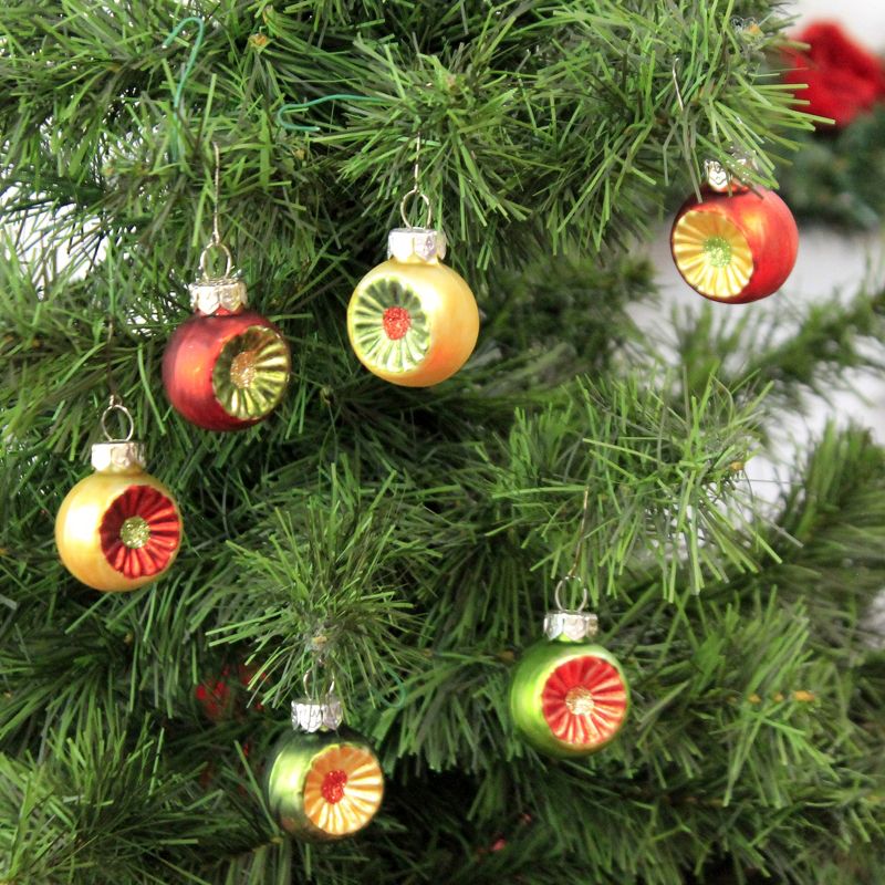 Christmas 1.25" Traditional Mini Reflectors S/6 Ornament Lowe Indents Glitter  -  Tree Ornaments