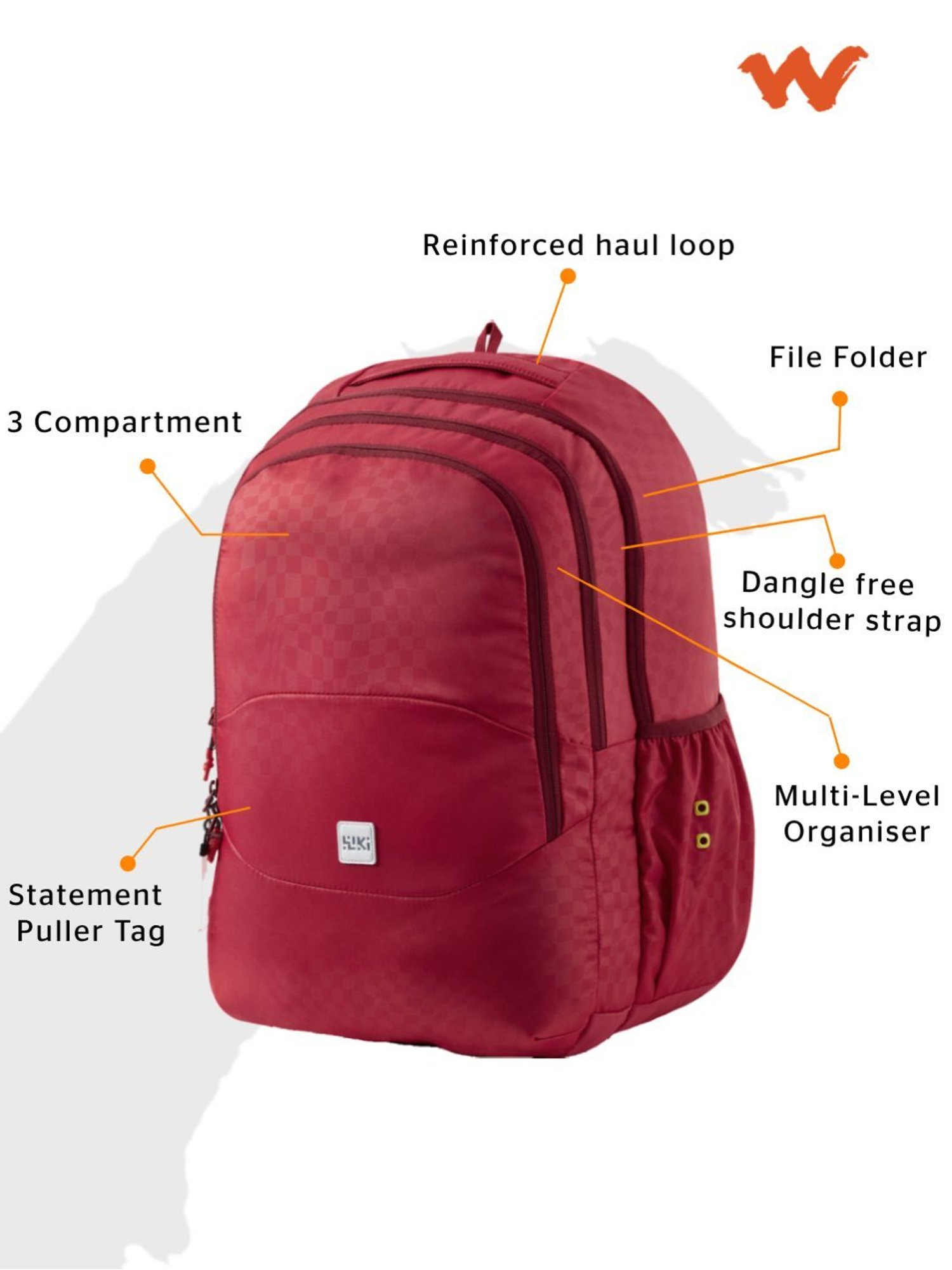 Wiki Back to School 5 Red Polyester Printed Backpack - 40 Ltrs