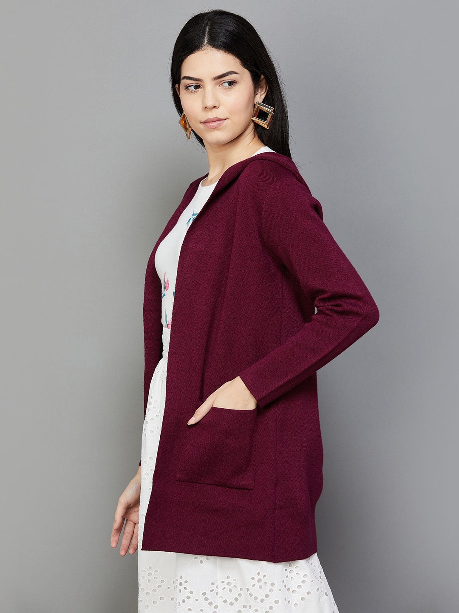 Code by Lifestyle Maroon Hooded Cardigan