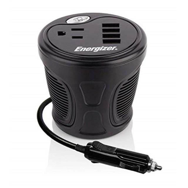 energizer 150w cup inverter + 4 x usb ports 9.6a 2.4a x 4 48w  12v dc cigarette lighter to 120v ac to power laptop, notebook & portable electronics + usb ports compatible with ipad & more